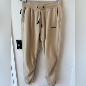 YoungLA Joggers Men’s Large Tan Beige Fleece Sweatpants Gym Athleisure